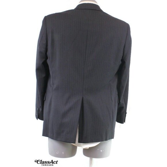 Hart Schaffner Marx 2 Piece Suit Black Striped Wool 40R Pleated Fronts 35" W - Picture 8 of 10